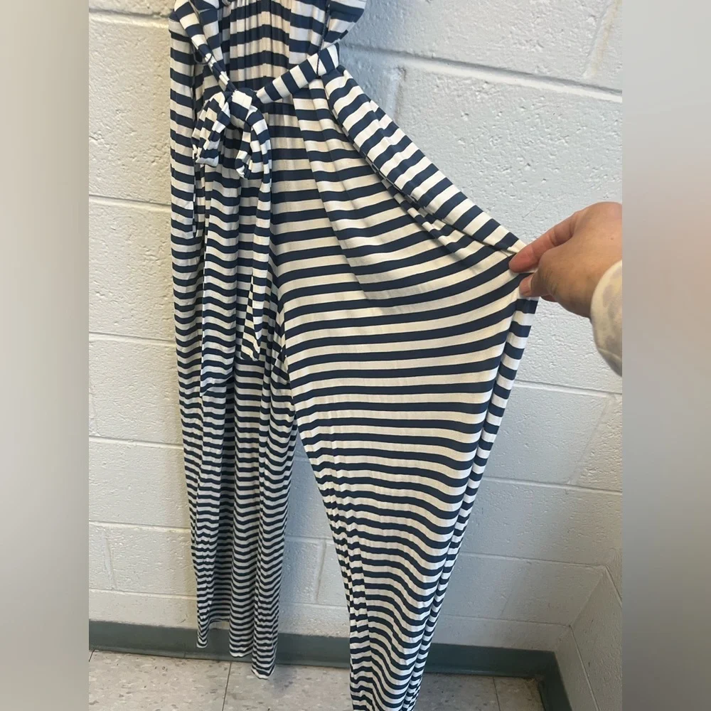 Matilda Jane Blue and White Striped Sleeveless Belted Jumpsuit Sz.‎ L